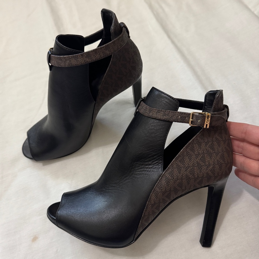 MICHAEL Michael Kors Black and Brown Peep-Toe Ankle Booties